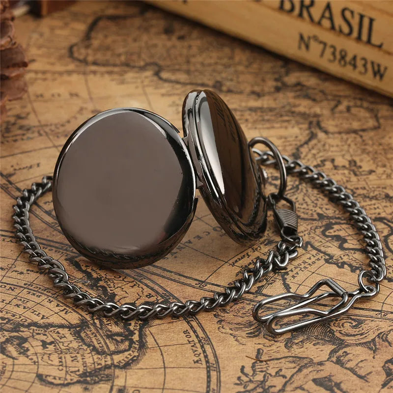 SHOP7D_Luxury Yellow Gold/black Smooth Case Clock Men Women Pendant Pocket Watch Quartz Movement Analog Display Necklace Fob Chain