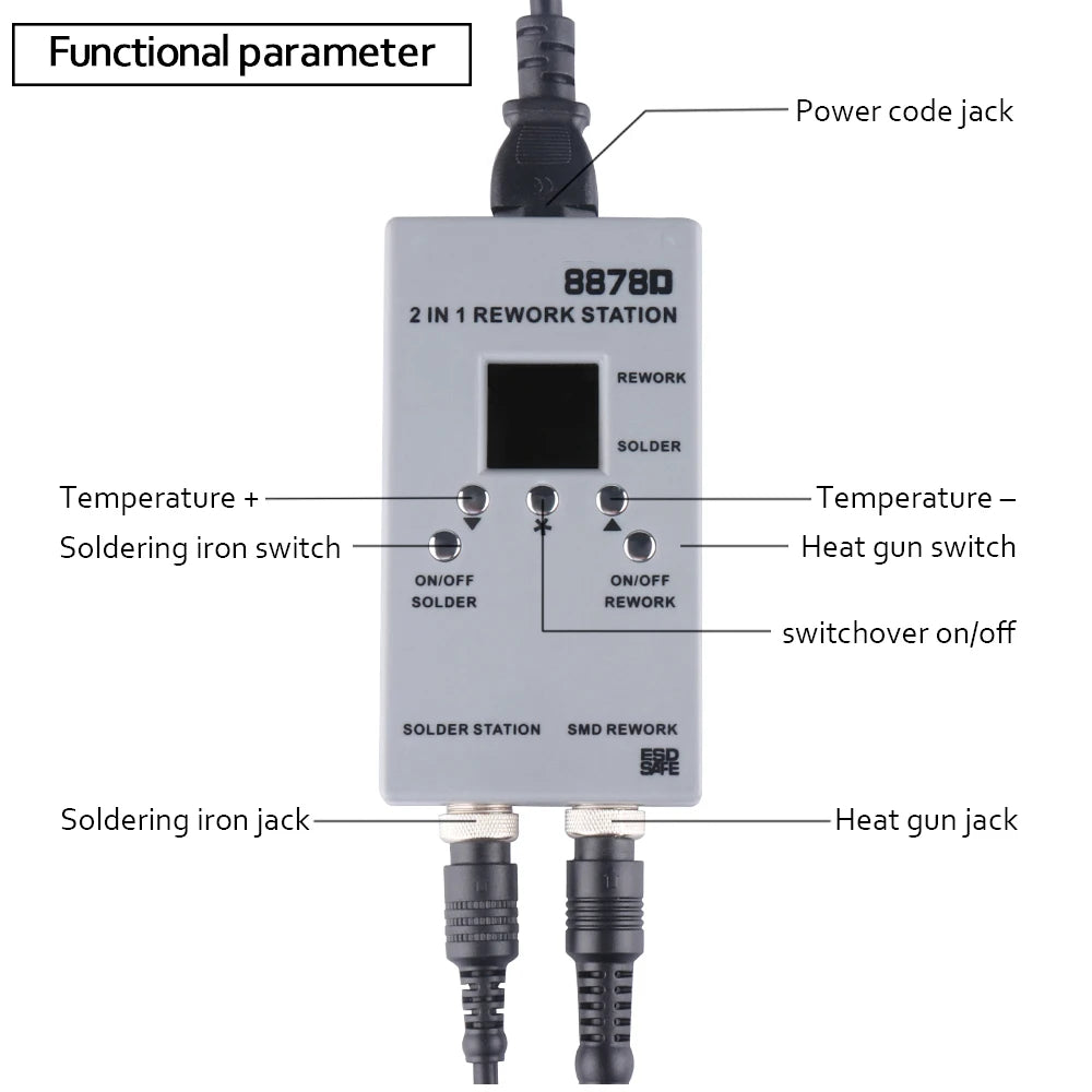 SHOP7D_8878D portable desoldering station 2 in 1 hot air rework station, LED intelligent digital display thermostat soldering iron