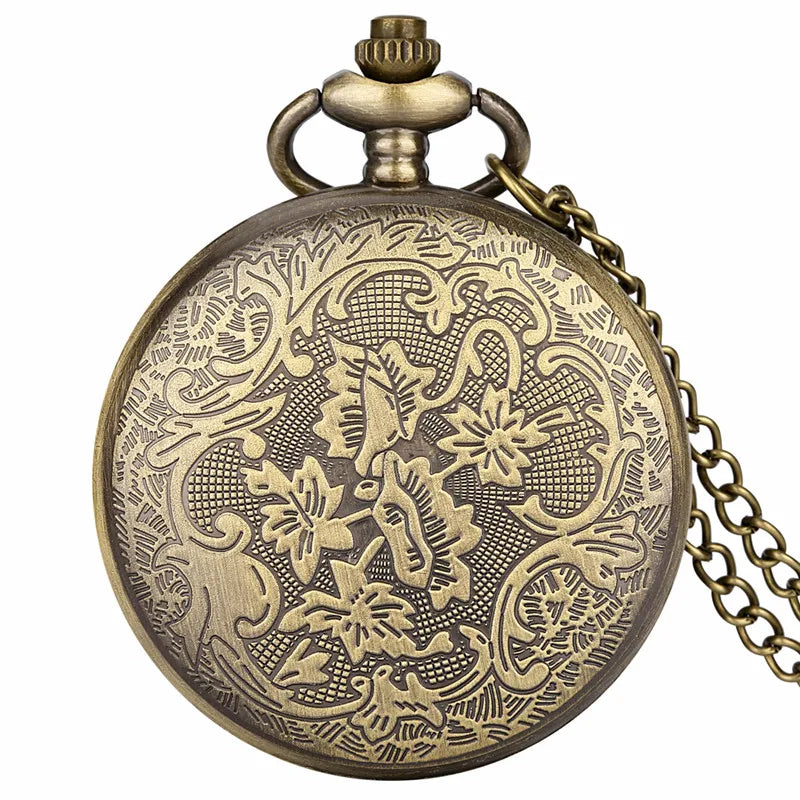 SHOP7D_Steampunk Hollow Out Chinese Dragon Design Retro Quartz Movement Pocket Watch for Men Women with Necklace Chain Roman Number