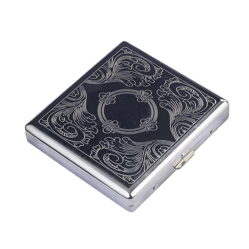 SHOP7D_20-cigarette Box Engraved Men's Personality Creative Flip Metal Cigarette Box Ultra-thin Portable Cigarette Case