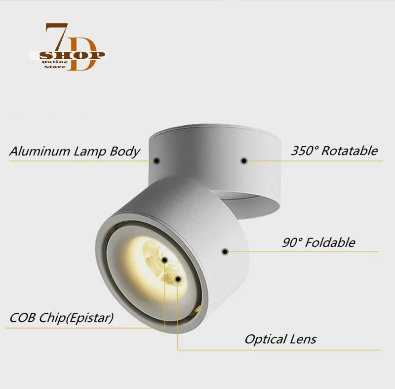 SHOP7D_Dimmable COB LED Downlights Surface Mounted LED Ceiling Lamps 10W/15W/18W Foldable And 360° Rotatable Background Spot lights