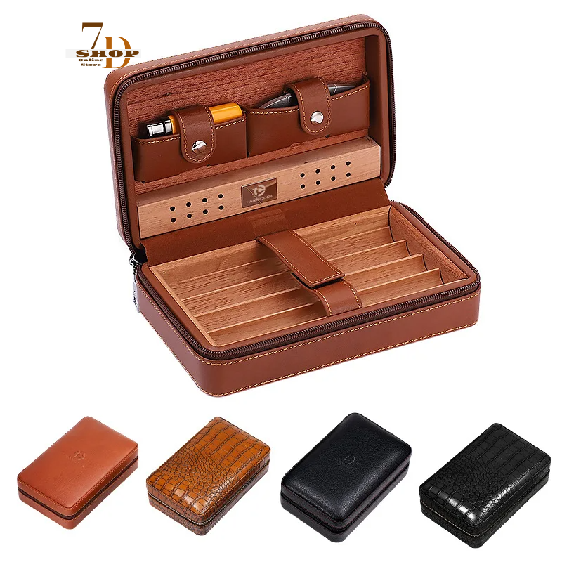 SHOP7D_Portable Cedar Wood Cigar Case, Travel Cigar Humidor Bag, Cigar Humidor Box