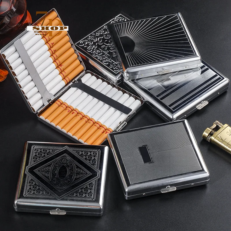 SHOP7D_20-cigarette Box Engraved Men's Personality Creative Flip Metal Cigarette Box Ultra-thin Portable Cigarette Case