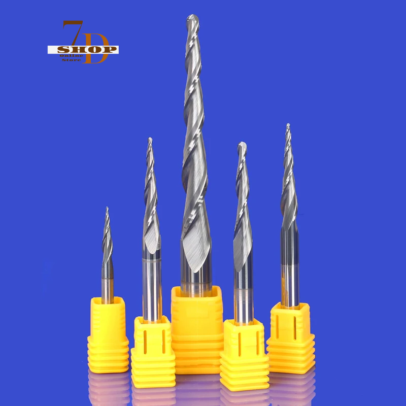 SHOP7D_50Pcs 4mm HRC60 2 Flute Solid Carbide Tapered Ball Nose Tapered End Mills Router Bits Cnc Router Taper Wood Metal Milling Cutter