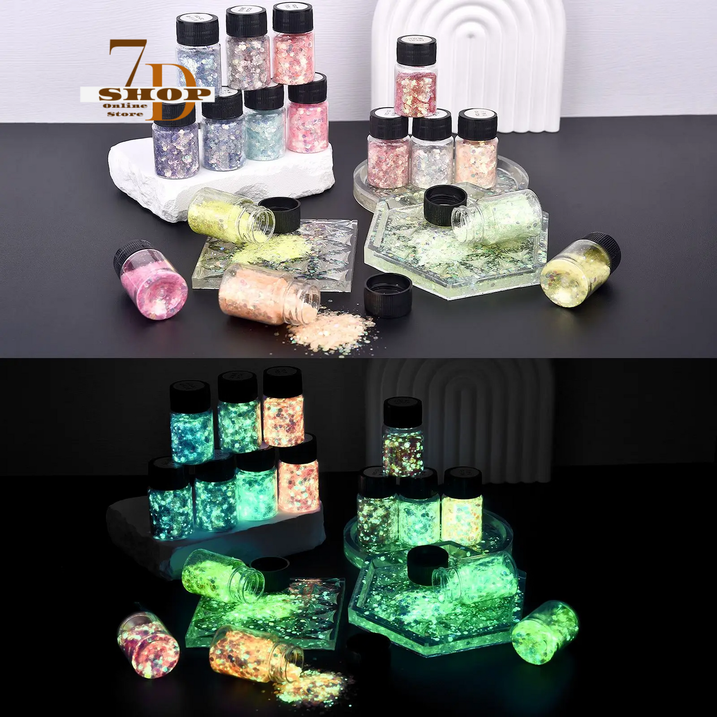 SHOP7D_Luminous Sequins Epoxy Resin Filling Pigment Glow In Dark Hexagon Shiny DIY Resin Silicone Mold Glitter Nail Art Jewelry Decor