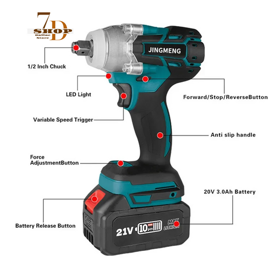 SHOP7D_Cordless Electric Impact Wrench Power Tool Brushless Electric Wrench Hand Drill Socket For 21V Battery