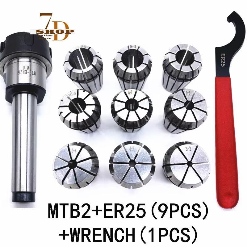 SHOP7D_ER25 Spring Clamps 9PCS MT2 ER25 M12 1PCS ER25 Wrench 1PCS Collet Chuck Morse Holder Cone For CNC Milling Lathe tool