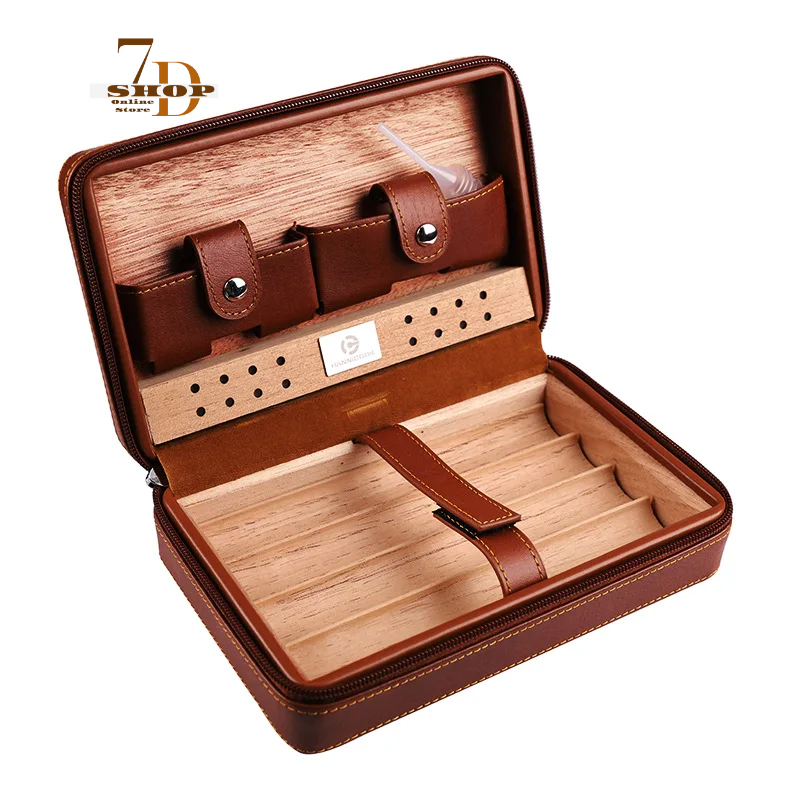 SHOP7D_Portable Cedar Wood Cigar Case, Travel Cigar Humidor Bag, Cigar Humidor Box