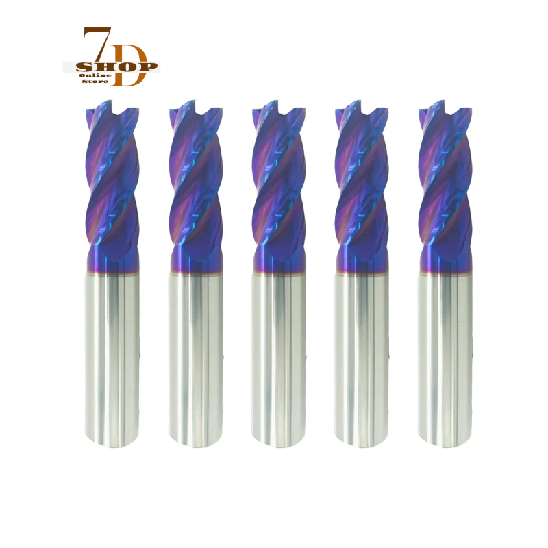 SHOP7D_10PCS 4 Flutes HRC65 Blue Nano Tungsten Steel Square Milling Cutter Router Bit For Carbon Steel Alloy Steel Stainless Steel