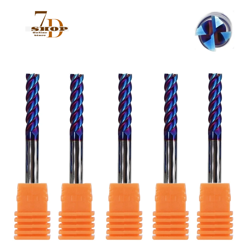 SHOP7D_10PCS 4 Flutes HRC65 Blue Nano Tungsten Steel Square Milling Cutter Router Bit For Carbon Steel Alloy Steel Stainless Steel