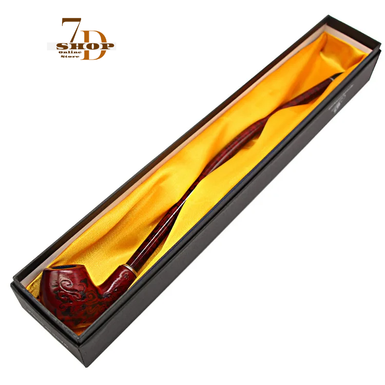 SHOP7D_410mm Wood Smoking Pipe Fine Carved Red Resin Wood pipe Fashion Generous Long Handmade Wood Pipe