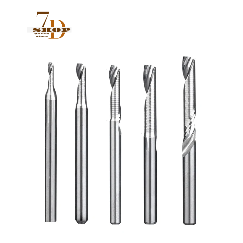 SHOP7D_AAAAA Quality 3.175/4/5/6/8mm Single Flute Milling Cutters for Aluminum CNC Tools Solid Carbide Composite Panels WoodWorking