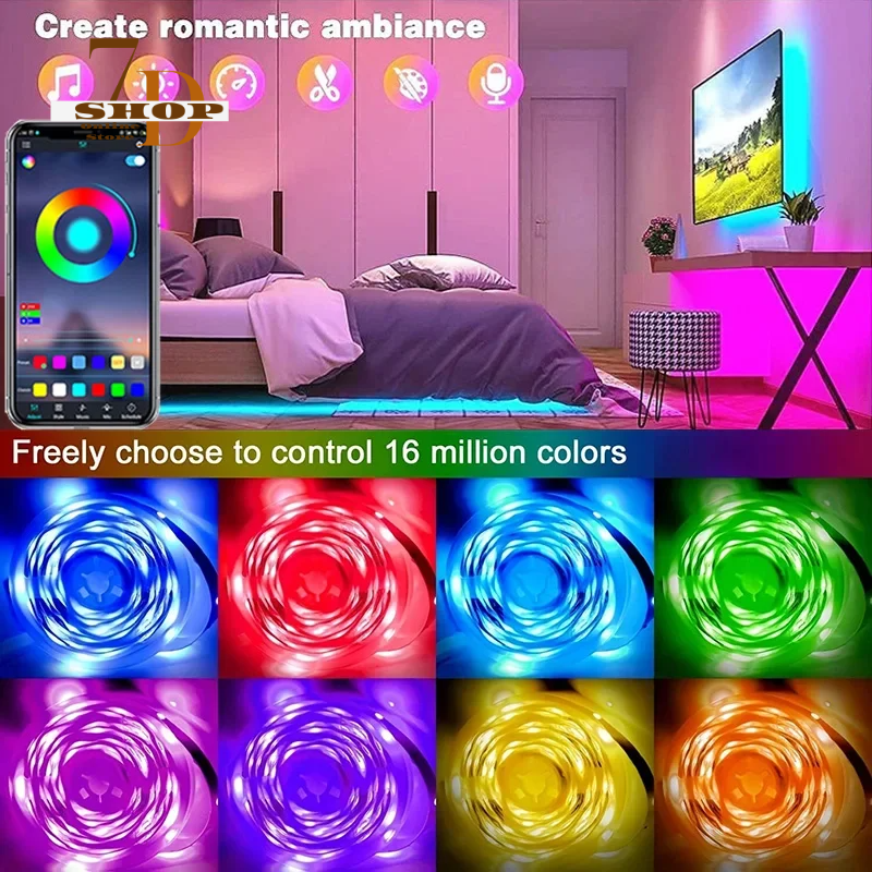 SHOP7D_USB LED Strip Lights APP Control Color Changing 5050 RGB Led Light Flexible Lamp Tape for Room Decoration TV Backlight Diode