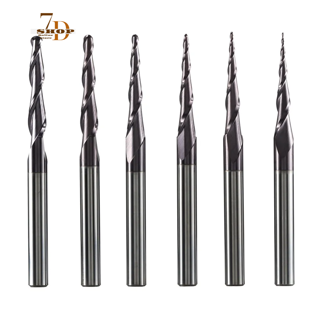 SHOP7D_Tungsten Solid Carbide End Mill 4mm 6mm 8mm Ball Nose Tapered End Mills Router Bits CNC Taper Wood Metal Milling Cutter