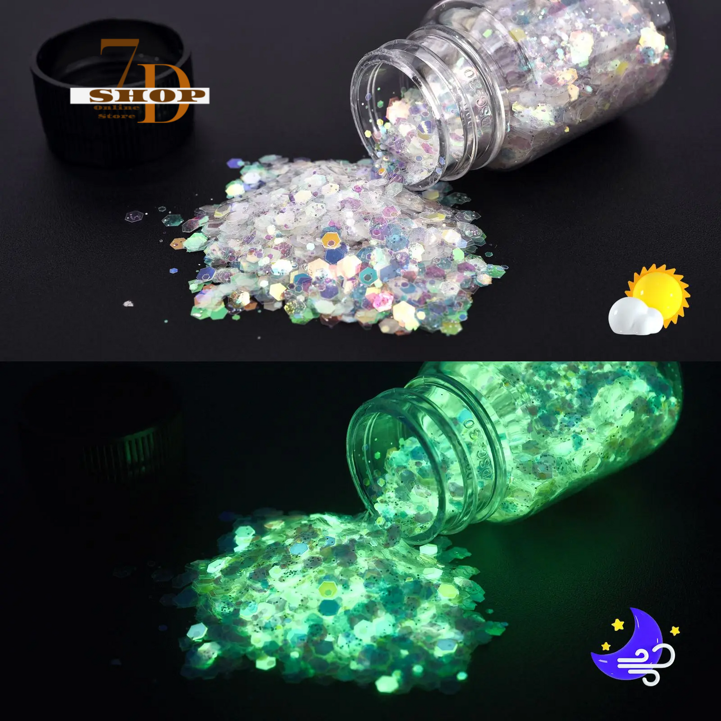 SHOP7D_Luminous Sequins Epoxy Resin Filling Pigment Glow In Dark Hexagon Shiny DIY Resin Silicone Mold Glitter Nail Art Jewelry Decor