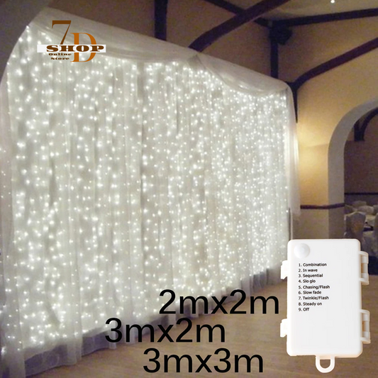 SHOP7D_Led Icicle Curtain Battery Box String Light Fairy Christmas Light Garland Christmas New Year Wedding Home Room Patio Party Decor