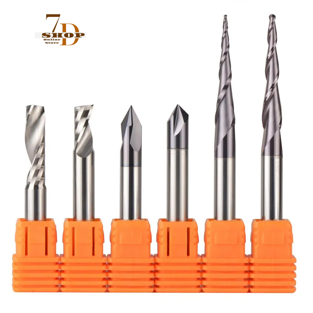 SHOP7D_CNC Solid Carbide engraving bits milling cutter woodwork set 3.175mm 6.35mm 6mm shank router bits for carving wood tools